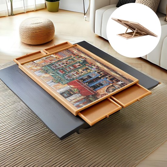 DreamGoods Puzzeltafel - In Hoogte Verstelbaar - Draaibaar Puzzelbord met Opbergsysteem - 1500 stukjes - 4 lades - Houten - Puzzeltafel - Puzzelplank - Puzzelmap - Puzzelmat - Portapuzzle - Puzzelplaat - Puzzel - Puzzeltafel met Lades