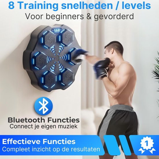 DreamGoods Boxing Machine - 8 Trainingslevels - Boksmachine met Muziek - Bokszak - Boksbal - Boks Apparaat - Digitale Boksmachine met Bluetooth Functies - Zwart