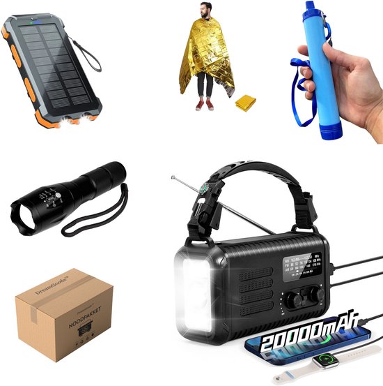 DreamGoods Compleet Noodpakket voor Thuis - 20.000mAh Noodradio - 72+ uur Overlevingspakket - Stroomuitval & Oorlog - Survival Kit bij Rampen - Denk Vooruit - Rampenrugzak
