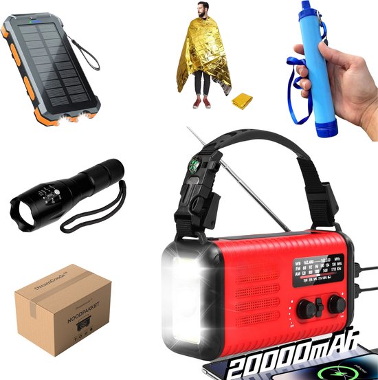 DreamGoods Compleet Noodpakket voor Thuis - 20.000mAh Noodradio - 72+ uur Overlevingspakket - Stroomuitval & Oorlog - Survival Kit bij Rampen - Denk Vooruit - Rampenrugzak