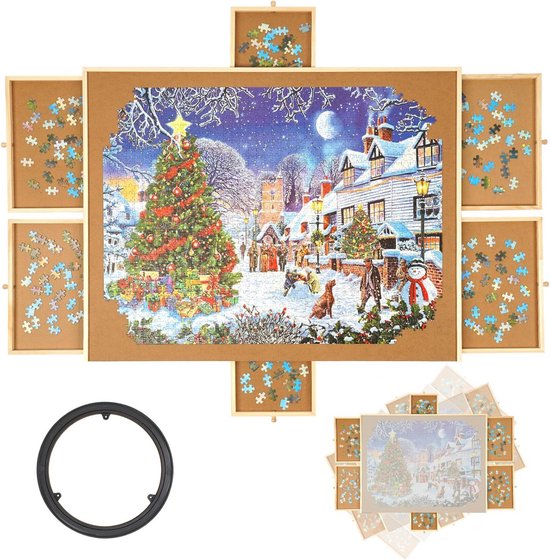 DreamGoods Draaibaar Puzzelbord met Opbergsysteem - 1500 stukjes - 6 lades - Houten - Puzzeltafel - Puzzelplank - Puzzelmap - Puzzelmat - Portapuzzle - Puzzelplaat - Puzzel - Puzzeltafel met Lades