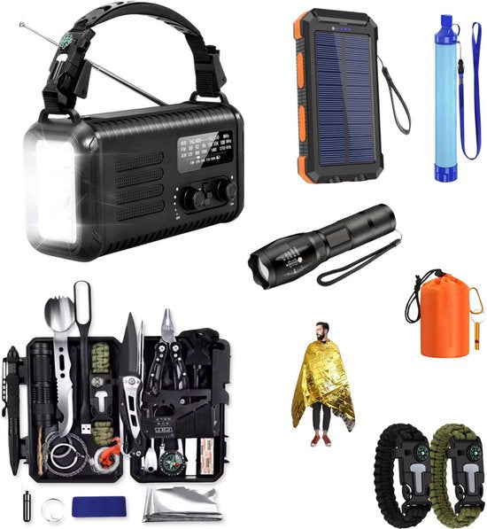 Noodradio 20.000mAh - Solar Opwindbaar - COMPLETE SET - Draagbare en Opwindbare Radio - Nood Radio - Noodradio dab Solar Opwindbaar - Noodpakket voor thuis - Oorlog - Denk vooruit - Overlevingspakket - Bij Rampen ·