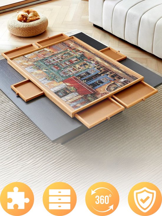 DreamGoods Draaibaar Puzzelbord met Opbergsysteem - 1500 stukjes - 6 lades - Houten - Puzzeltafel - Puzzelplank - Puzzelmap - Puzzelmat - Portapuzzle - Puzzelplaat - Puzzel - Puzzeltafel met Lades