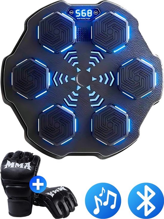 DreamGoods Boxing Machine - 8 Trainingslevels - Boksmachine met Muziek - MMA Handschoenen - Bokszak - Boksbal - Boks Apparaat - Digitale Boksmachine met Bluetooth Functies - Zwart