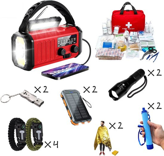 DreamGoods Compleet Noodpakket 2 Personen - Overlevingspakket Oorlog - 10.000mAh Noodradio - Denk Vooruit - 72+ uur Survival Kit - Noodpakket voor Thuis