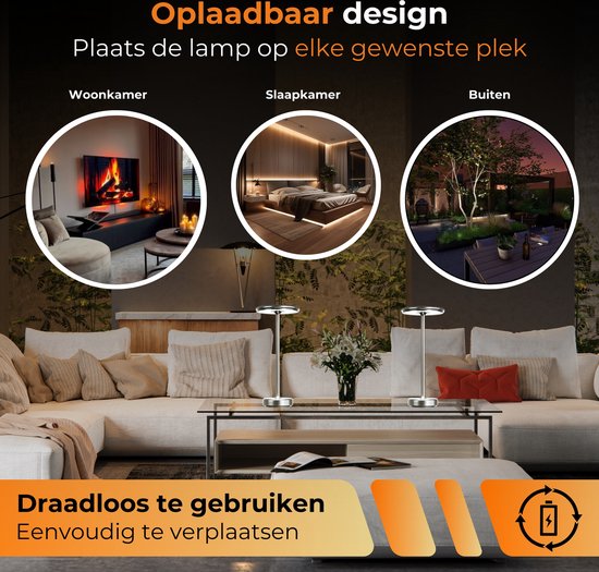 DreamGoods Oplaadbare Tafellamp - Draadloos & Dimbaar - Touch Bediening - voor Binnen & Buiten - Oplaadbaar - Tafellamp op Batterijen - Accu - Tafellampen zonder Snoer - Decoratie Woonkamer, Slaapkamer & Tuin - Tafel lamp - Industrieel