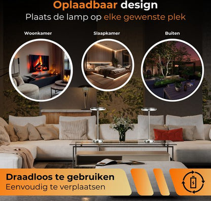 DreamGoods Oplaadbare Tafellamp - Draadloos & Dimbaar - Touch Bediening - voor Binnen & Buiten - Oplaadbaar - Tafellamp op Batterijen - Accu - Tafellampen zonder Snoer - Decoratie Woonkamer, Slaapkamer & Tuin - Tafel lamp - Industrieel