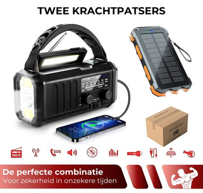 DreamGoods 10.000mAh Noodradio - Solar Opwindbaar - Solar Powerbank 10.000mAh - Denk Vooruit - Draagbare en Opwindbare Radio - Nood Radio - Noodradio dab Solar Opwindbaar