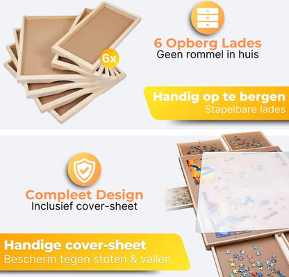 DreamGoods Draaibaar Puzzelbord met Opbergsysteem - 1500 stukjes - 6 lades - Houten - Puzzeltafel - Puzzelplank - Puzzelmap - Puzzelmat - Portapuzzle - Puzzelplaat - Puzzel - Puzzeltafel met Lades