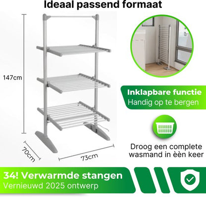 DreamGoods Elektrisch Droogrek PRO - Instelbare Temperaturen & Timer - Duurzaam Drogen - Verwarmd Droogrek - Elektrische Droogrek - Elektrisch Wasrek - Electrisch - Inklapbaar - Droogrek met Verwarming - Elektrische Droogrek Energiezuinig