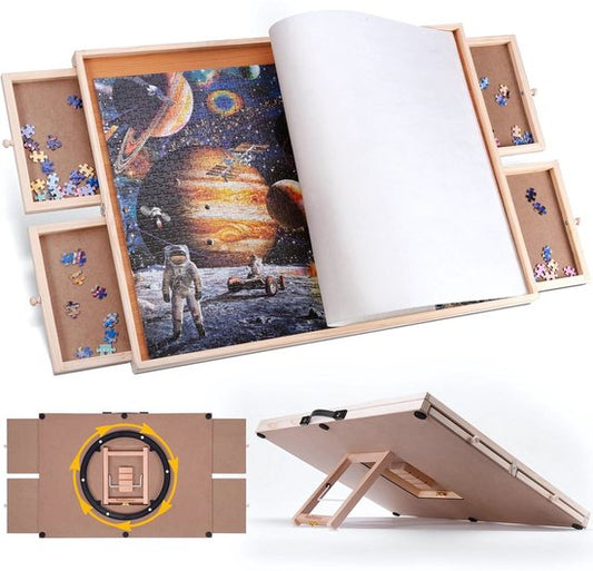 DreamGoods Puzzeltafel - In Hoogte Verstelbaar - Draaibaar Puzzelbord met Opbergsysteem - 1500 stukjes - 4 lades - Houten - Puzzeltafel - Puzzelplank - Puzzelmap - Puzzelmat - Portapuzzle - Puzzelplaat - Puzzel - Puzzeltafel met Lades