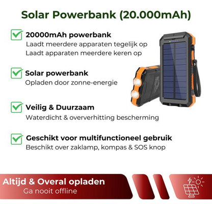Noodradio Solar Opwindbaar - 10.000mAh - Solar Powerbank 20.000mAh - Draagbare en Opwindbare Radio - Nood Radio - Noodradio dab Solar Opwindbaar - Noodpakket voor thuis - Oorlog - Denk vooruit - Overlevingspakket - Bij Rampen