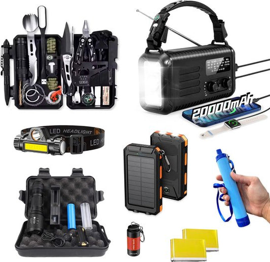 DreamGoods PRO - Noodpakket voor Thuis - Overleven bij Oorlog, Stroomuitval & Rampen - 20.000mAh Noodradio - Compleet Overlevingspakket- Denk Vooruit - 72+ uur Survival Kit