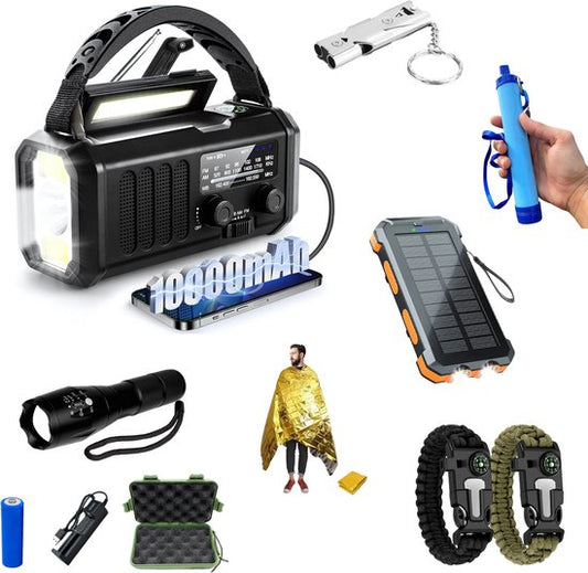 Noodradio - 10.000mAh - Solar Powerbank - Noodradio Solar Opwindbaar - Draagbare en Opwindbare Radio - Nood Radio - Noodpakket - Noodpakket voor thuis - Oorlog - Denk vooruit - Overlevingspakket - Bij Rampen