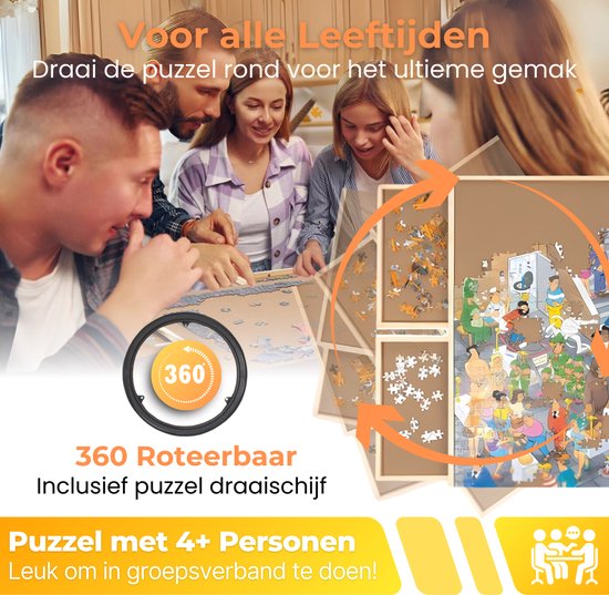 DreamGoods Puzzeltafel - In Hoogte Verstelbaar - Draaibaar Puzzelbord met Opbergsysteem - 1500 stukjes - 4 lades - Houten - Puzzeltafel - Puzzelplank - Puzzelmap - Puzzelmat - Portapuzzle - Puzzelplaat - Puzzel - Puzzeltafel met Lades
