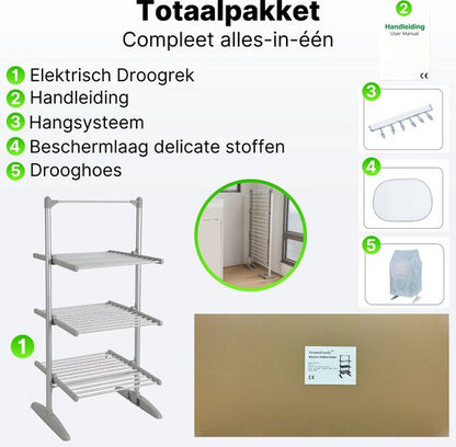 DreamGoods Elektrisch Droogrek PRO - Instelbare Temperaturen & Timer - Duurzaam Drogen - Verwarmd Droogrek - Elektrische Droogrek - Elektrisch Wasrek - Electrisch - Inklapbaar - Droogrek met Verwarming - Elektrische Droogrek Energiezuinig