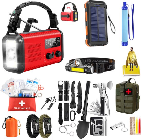 DreamGoods Compleet Noodpakket voor Thuis - Overlevingspakket Oorlog - 20.000mAh Noodradio - Denk Vooruit - 72+ uur Survival Kit - Bij Rampen - Rampenrugzak ·