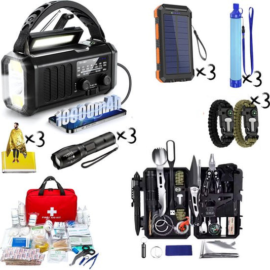 DreamGoods Compleet Noodpakket 3 Personen - Overlevingspakket Oorlog - 10.000mAh Noodradio - Denk Vooruit - 72+ uur Survival Kit bij Rampen - Noodpakket voor Thuis - Rampenrugzak