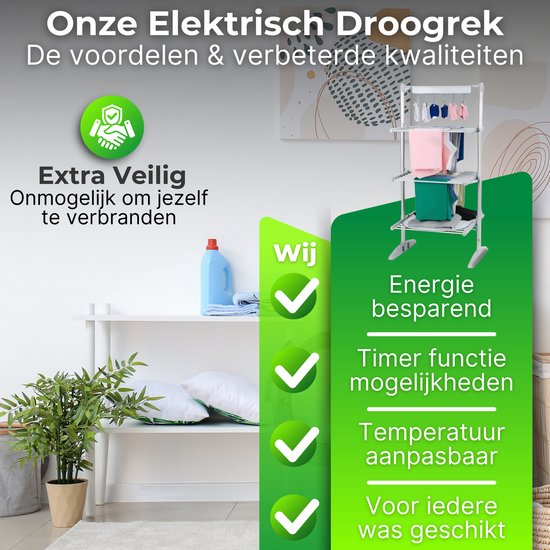 DreamGoods Elektrisch Droogrek PRO - Instelbare Temperaturen & Timer - Duurzaam Drogen - Verwarmd Droogrek - Elektrische Droogrek - Elektrisch Wasrek - Electrisch - Inklapbaar - Droogrek met Verwarming - Elektrische Droogrek Energiezuinig