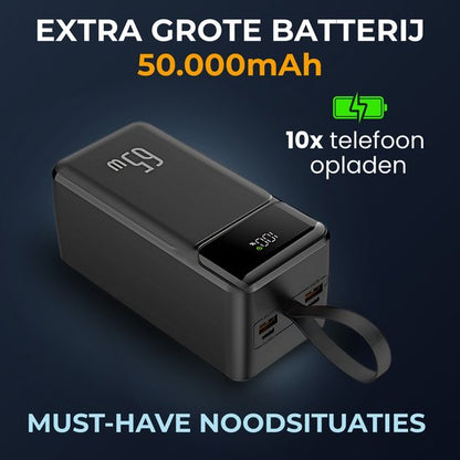 Powerbank PRO - 50.000 mAh - 65W Snellader Geschikt voor Iphone, Android, Tablets & Laptops