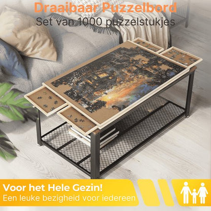 DreamGoods Draaibaar Puzzelbord met Opbergsysteem - 1000 stukjes - 4 lades - Houten - Puzzeltafel - Puzzelplank - Puzzelmap - Puzzelmat - Portapuzzle - Puzzelplaat - Puzzel - Puzzeltafel met Lades 1000 stukjes