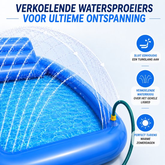 DreamGoods Tanning Bed met Sproeier – Water Ligbed met Tuinslang Aansluiting en Bekerhouder – 200 x 124 cm