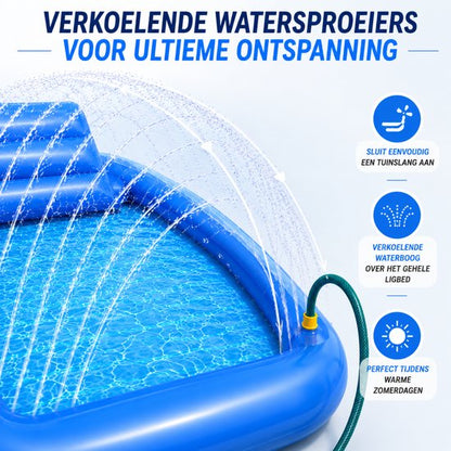 DreamGoods Tanning Bed met Sproeier – Water Ligbed met Tuinslang Aansluiting en Bekerhouder – 200 x 124 cm