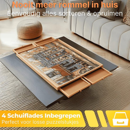DreamGoods Draaibaar Puzzelbord met Opbergsysteem - 1000 stukjes - 4 lades - Houten - Puzzeltafel - Puzzelplank - Puzzelmap - Puzzelmat - Portapuzzle - Puzzelplaat - Puzzel - Puzzeltafel met Lades 1000 stukjes