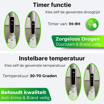 DreamGoods Elektrisch Droogrek PRO - Instelbare Temperaturen & Timer - Duurzaam Drogen - Verwarmd Droogrek - Elektrische Droogrek - Elektrisch Wasrek - Electrisch - Inklapbaar - Droogrek met Verwarming - Elektrische Droogrek Energiezuinig