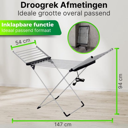 DreamGoods Elektrisch Droogrek - Instelbare Temperaturen & Timer - Duurzaam Drogen - Verwarmd Droogrek - Elektrische Droogrek - Elektrisch Wasrek - Electrisch - Inklapbaar - Droogrek met Verwarming - Elektrische Droogrek Energiezuinig