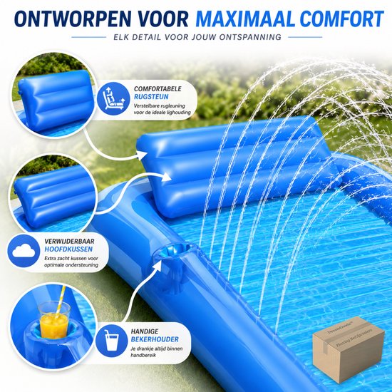 DreamGoods Tanning Bed met Sproeier – Water Ligbed met Tuinslang Aansluiting en Bekerhouder – 200 x 124 cm