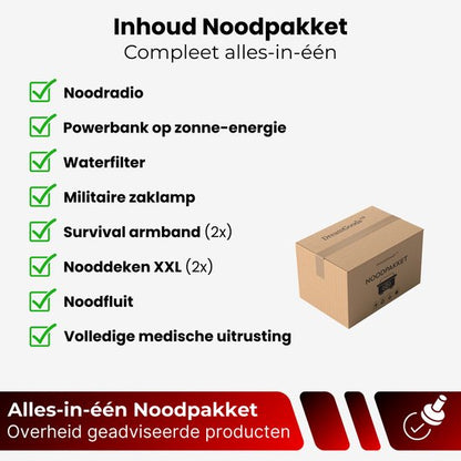 DreamGoods PRO - Noodpakket voor Thuis - Overleven bij Oorlog, Stroomuitval & Rampen - 4.000mAh Noodradio Compleet Overlevingspakket - Denk Vooruit - 72+ uur Survival Kit