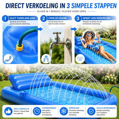DreamGoods Tanning Bed met Sproeier – Water Ligbed met Tuinslang Aansluiting en Bekerhouder – 200 x 124 cm