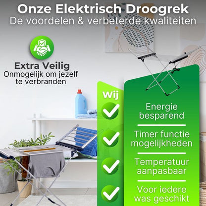 DreamGoods Elektrisch Droogrek - Instelbare Temperaturen & Timer - Duurzaam Drogen - Verwarmd Droogrek - Elektrische Droogrek - Elektrisch Wasrek - Electrisch - Inklapbaar - Droogrek met Verwarming - Elektrische Droogrek Energiezuinig