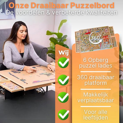 DreamGoods Draaibaar Puzzelbord met Opbergsysteem - 1500 stukjes - 6 lades - Houten - Puzzeltafel - Puzzelplank - Puzzelmap - Puzzelmat - Portapuzzle - Puzzelplaat - Puzzel - Puzzeltafel met Lades