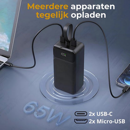 Powerbank PRO - 50.000 mAh - 65W Snellader Geschikt voor Iphone, Android, Tablets & Laptops