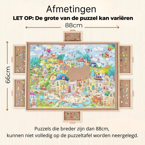 DreamGoods Draaibaar Puzzelbord met Opbergsysteem - 1500 stukjes - 6 lades - Houten - Puzzeltafel - Puzzelplank - Puzzelmap - Puzzelmat - Portapuzzle - Puzzelplaat - Puzzel - Puzzeltafel met Lades