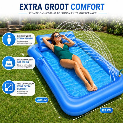 DreamGoods Tanning Bed met Sproeier – Water Ligbed met Tuinslang Aansluiting en Bekerhouder – 200 x 124 cm