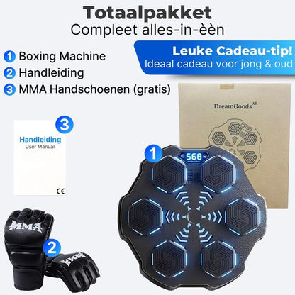DreamGoods Boxing Machine - 8 Trainingslevels - Boksmachine met Muziek - MMA Handschoenen - Bokszak - Boksbal - Boks Apparaat - Digitale Boksmachine met Bluetooth Functies - Zwart