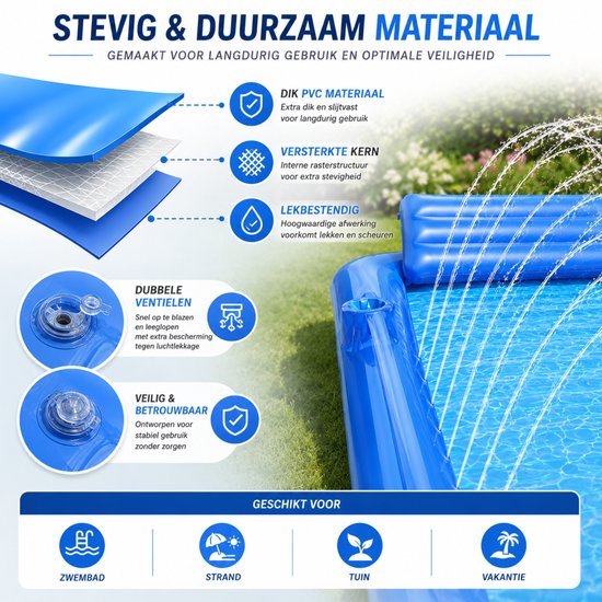 DreamGoods Tanning Bed met Sproeier – Water Ligbed met Tuinslang Aansluiting en Bekerhouder – 200 x 124 cm