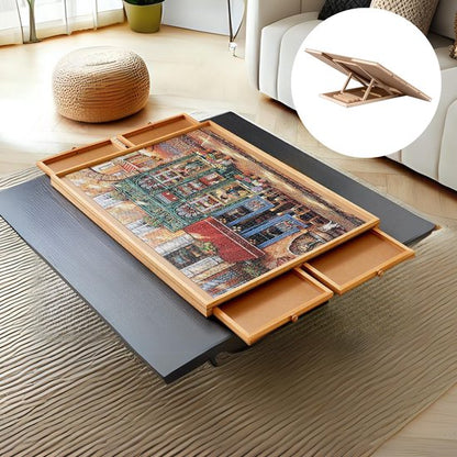 DreamGoods Puzzeltafel - In Hoogte Verstelbaar - Draaibaar Puzzelbord met Opbergsysteem - 1500 stukjes - 4 lades - Houten - Puzzeltafel - Puzzelplank - Puzzelmap - Puzzelmat - Portapuzzle - Puzzelplaat - Puzzel - Puzzeltafel met Lades