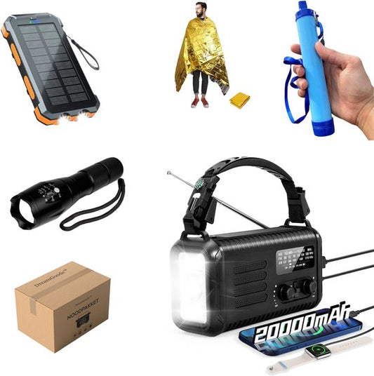 DreamGoods Compleet Noodpakket voor Thuis - 20.000mAh Noodradio - 72+ uur Overlevingspakket - Stroomuitval & Oorlog - Survival Kit bij Rampen - Denk Vooruit - Rampenrugzak