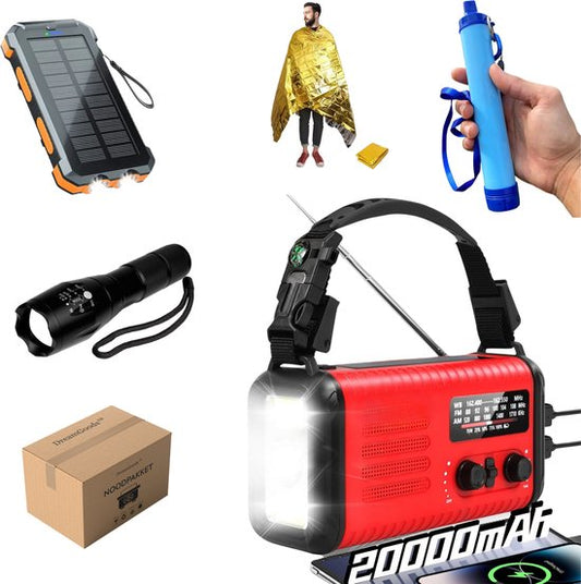 DreamGoods Compleet Noodpakket voor Thuis - 20.000mAh Noodradio - 72+ uur Overlevingspakket - Stroomuitval & Oorlog - Survival Kit bij Rampen - Denk Vooruit - Rampenrugzak