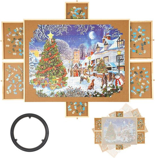 DreamGoods Draaibaar Puzzelbord met Opbergsysteem - 1500 stukjes - 6 lades - Houten - Puzzeltafel - Puzzelplank - Puzzelmap - Puzzelmat - Portapuzzle - Puzzelplaat - Puzzel - Puzzeltafel met Lades
