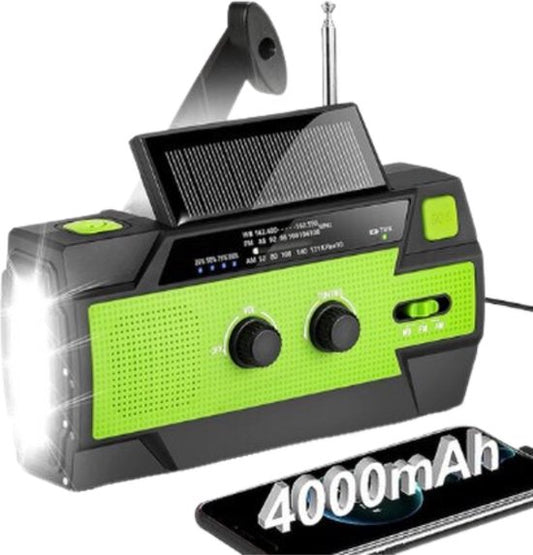 Noodradio - Solar Opwindbaar 4.000mAh - MODEL 2024 - Solar powerbank Zonneenergie - Survival Noodpakket - Zaklamp Oplaadbaar - Noodpakket – Noodrantsoen