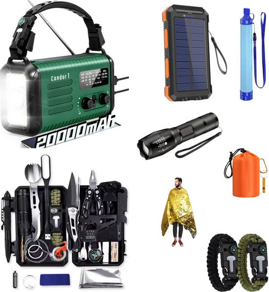 DreamGoods PRO - Noodpakket voor Thuis - Overleven bij Oorlog, Stroomuitval & Rampen - 20.000mAh Noodradio - Compleet Overlevingspakket - Denk Vooruit - 72+ uur Survival Kit