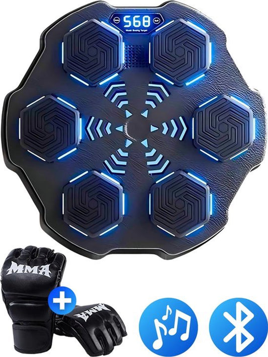 DreamGoods Boxing Machine - 8 Trainingslevels - Boksmachine met Muziek - MMA Handschoenen - Bokszak - Boksbal - Boks Apparaat - Digitale Boksmachine met Bluetooth Functies - Zwart