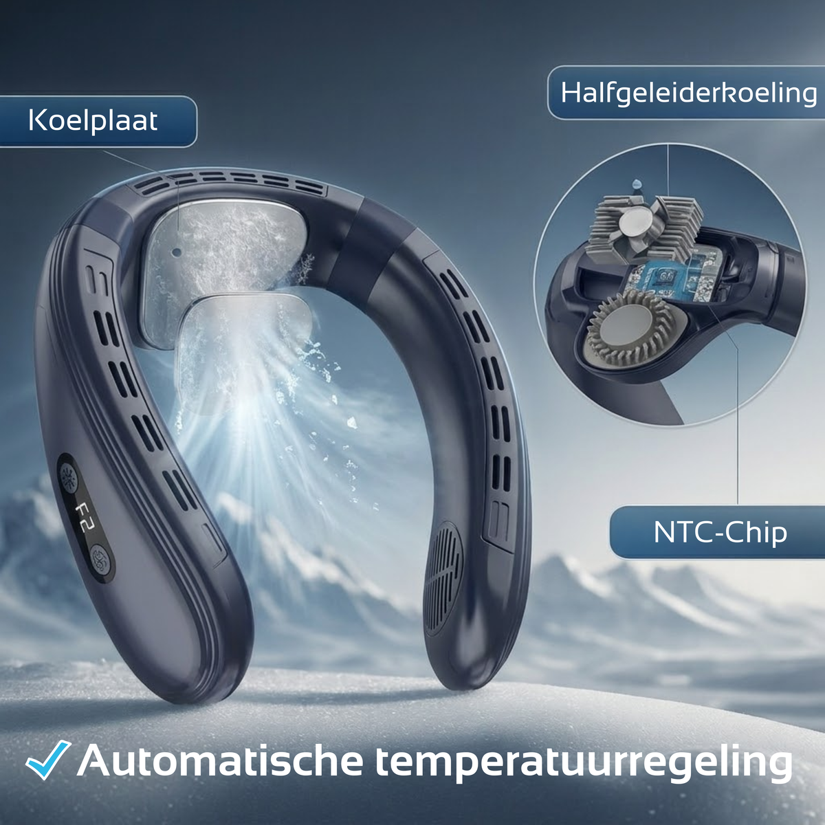 Nekventilator met Koeling & Temperatuurregeling - Blauw