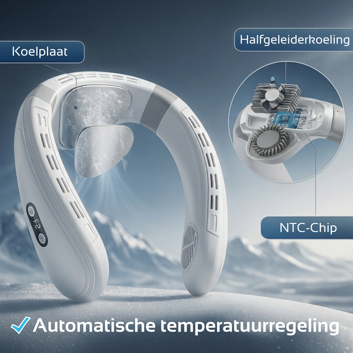 Nekventilator met Koeling & Temperatuurregeling - Wit