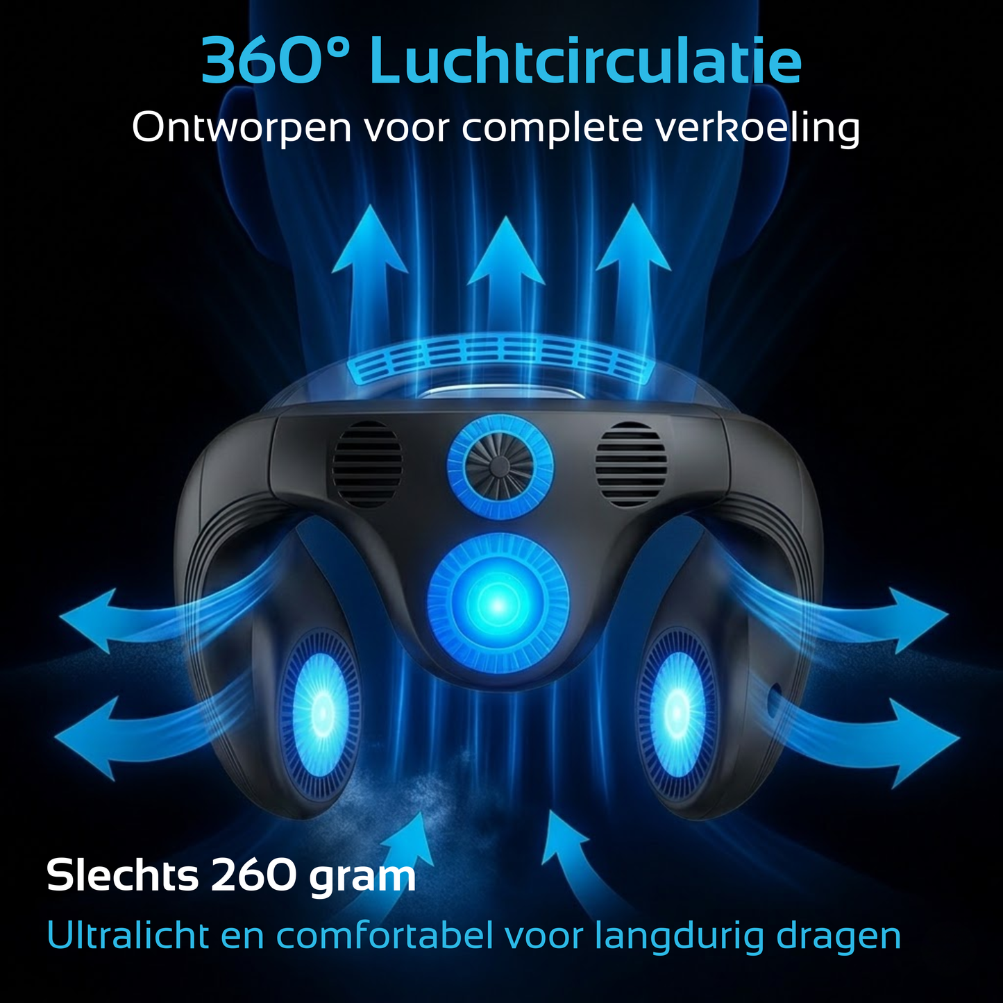 Nekventilator met Koeling & Temperatuurregeling - Zwart